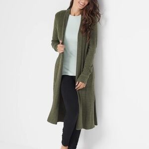 Barefoot Dreams - Cozychic Lite Catalina Olive Green Long Open Cardigan - XL